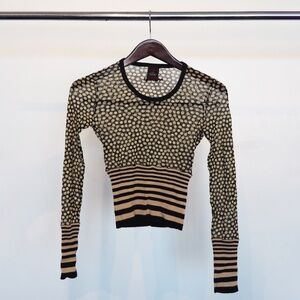 Jean Paul Gaultier Mesh Sweater with Striped Knit Trim